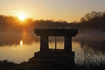 ouvrir dans la visionneuse : Lever du soleil sur un étang de la Dombes