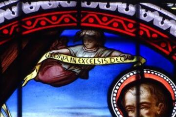 Ouvrir l'image Détail de la verrière de l'Adoration des bergers