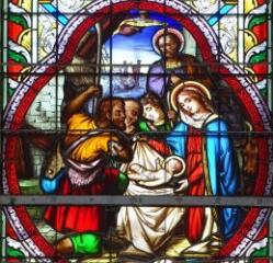 Ouvrir l'image Détail de la verrière de l'Adoration des bergers